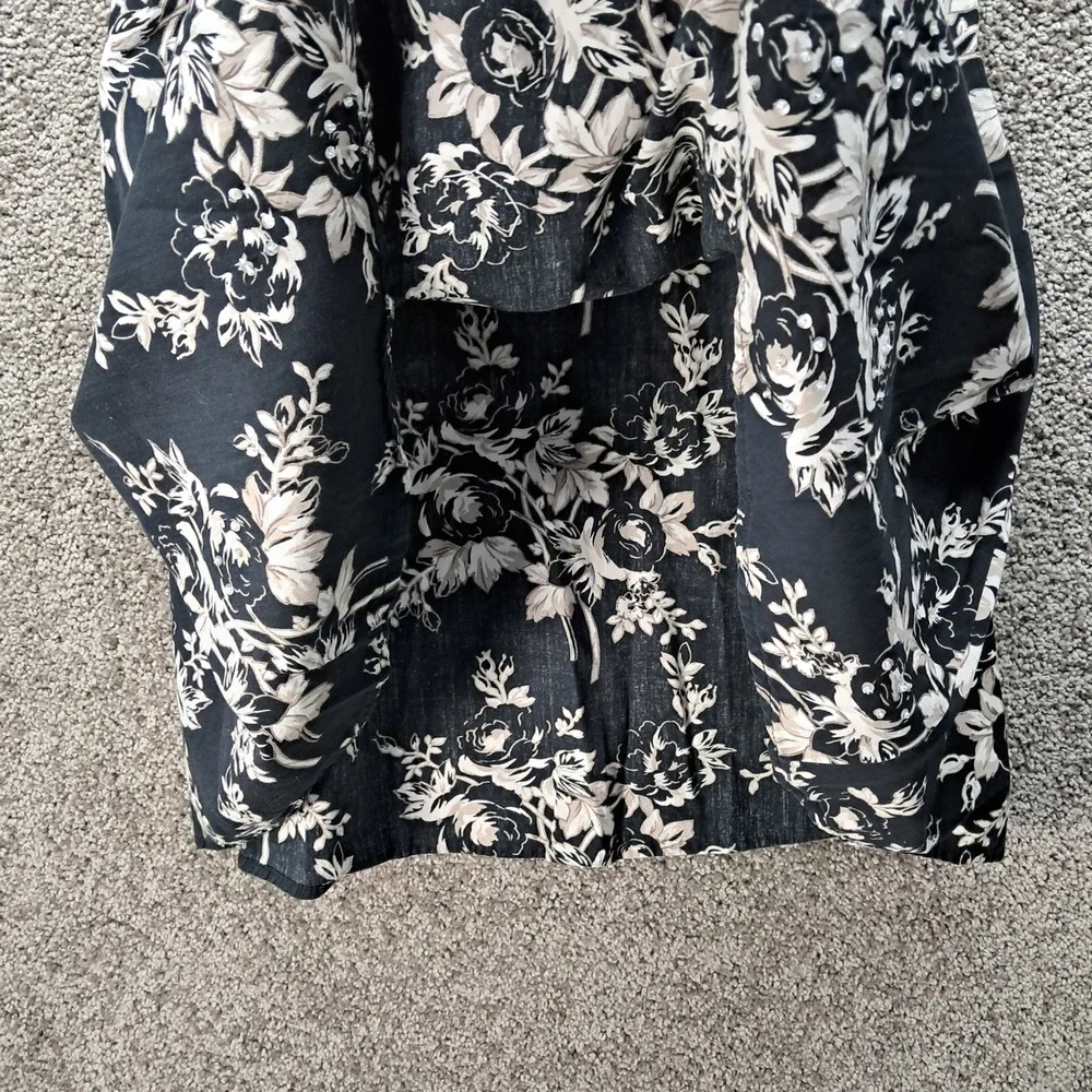 Sonoma Womens Black Floral Sequin‎ A-Line Cotton Knee Length Skirt Size S Small